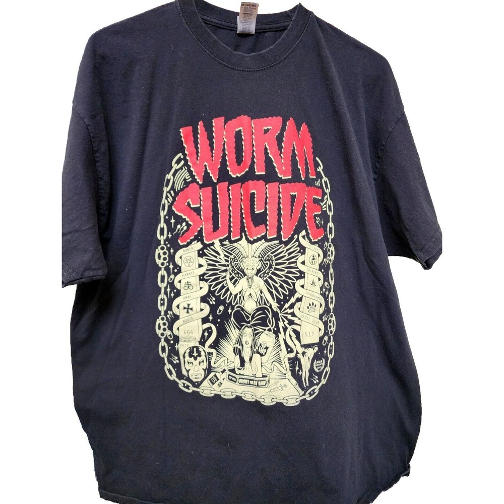 Worm Suicide Band T-Shirt Punk Rock Black Size 2X Goth Horror